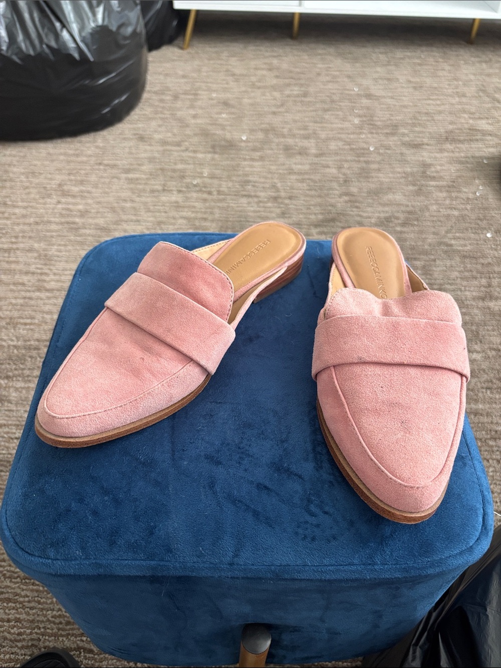 Rebecca Minkoff Blush Pink Suede Slip-On Mules